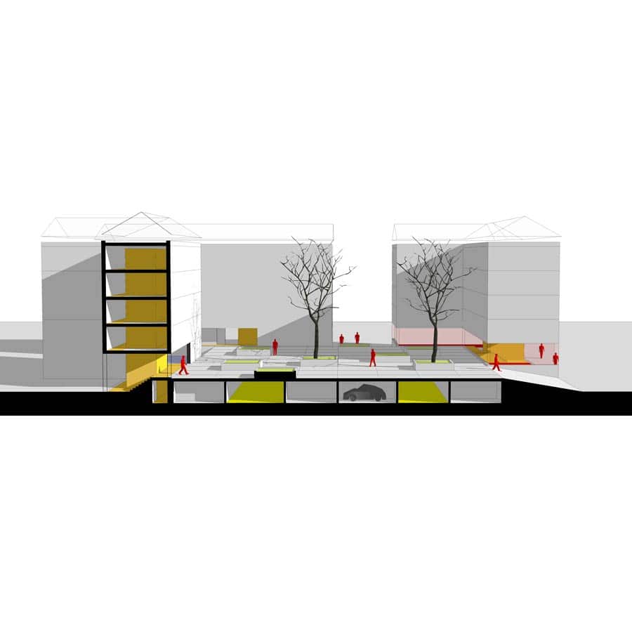 architecte, CHAPUIS ROYER, Grenoble, quartier de l’Abbaye, étude urbaine, logements locatifs, réhabilitation, reconstruction, machefer, enduit à la chaux