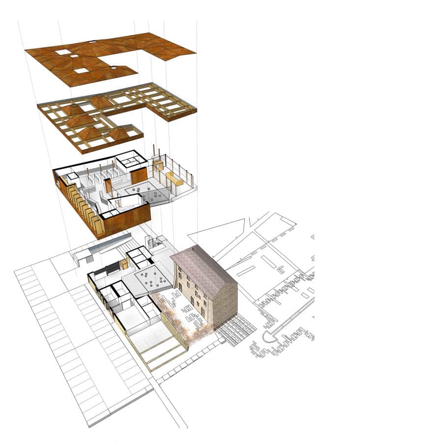 architecte, CHAPUIS ROYER, Montbonnot, équipement, Médiathèque, patio, réhabilitation et extension, acier corten